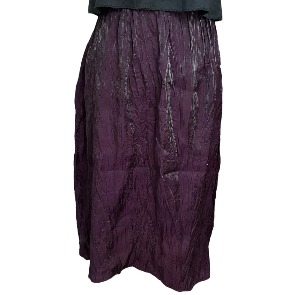 Vintage Crinkled Plum Purple Midi Skirt 10P - Shimmer Metallic Y2K Grunge Fairy